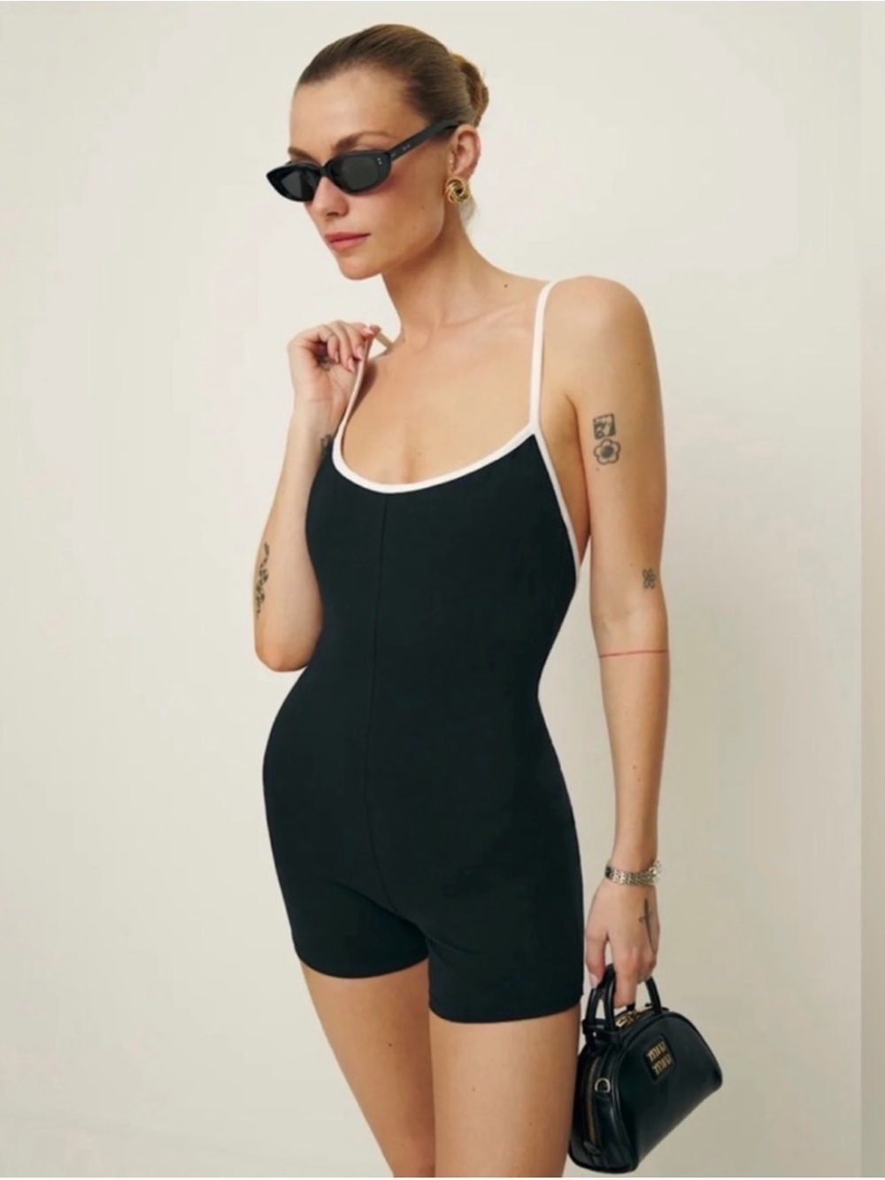 Reformation Black Romper with White Trim